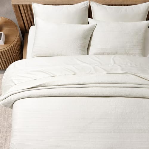 EVERGRACEHOME Cotton Sateen Channel Quilt Set, King Size, Bright White - color: Bright White, size: King (110" X 92")