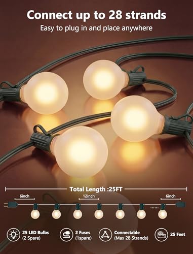 25FT LED G40 Frosted White Outdoor String Lights 27 Shatterproof Globe Bulb - color: Frosted Green, size: 25Ft