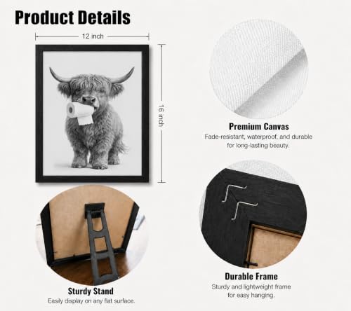 Framed Fun Animal Canvas Cattle Wall Art Poster Prints 12×16In1P Be Hung - color: bathroom-4, size: 12×16in