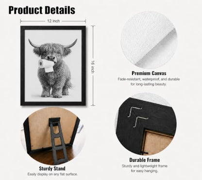 Framed Fun Animal Canvas Cattle Wall Art Poster Prints 12×16In1P Be Hung - color: bathroom-4, size: 12×16in