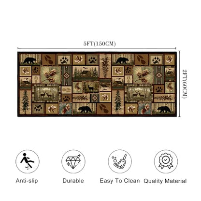 Cabin Rustic Rugs 2x5 Hallway Runner Rug,Deer Wildlife Kitchen Rug - size: 2'x5'