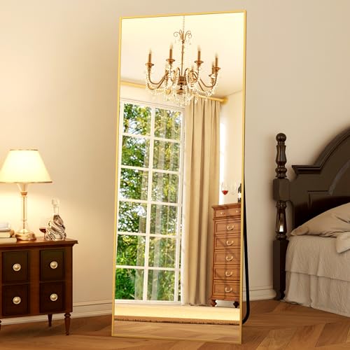 GLSLAND 64"x21" Full Length Mirror, Full Body Mirror with Stand,Gold - color: Gold, size: 64"L x 21"W
