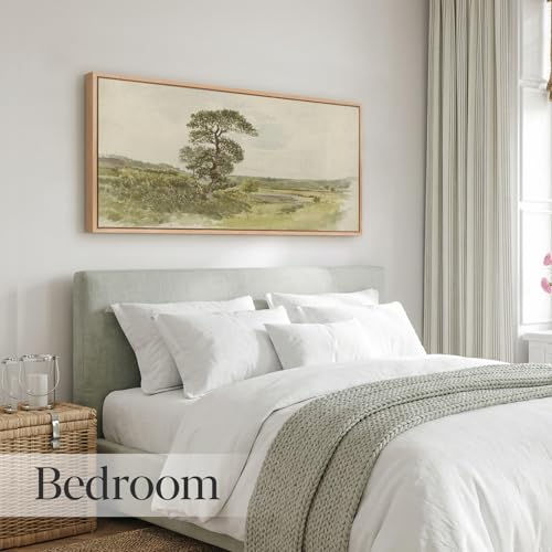 Large Wood Framed Canvas Wall Art, The Lone Oak Landscape Decor, 20x40 IN - color: Lone Oak