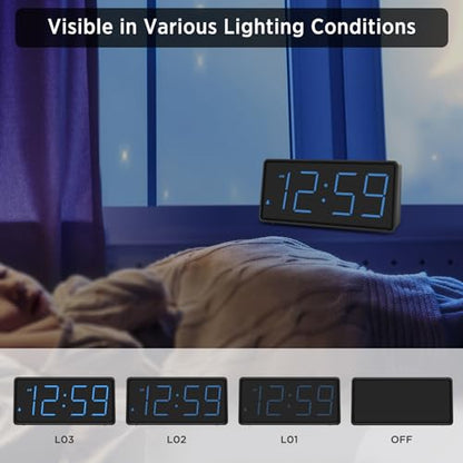 Peakeep Battery Operated Digital Alarm Clock for Bedrooms Big Numbers - color: Blue Digits