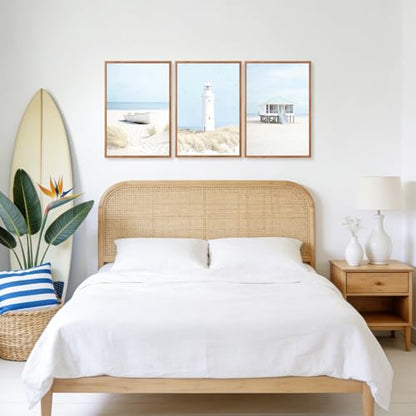 Aurlan 3 Pcs Blue Beach Coastal Framed Canvas Wall Art 16x24 Inch - color: Blue Coastal Beachy Seascape, size: 16"L x 24"W