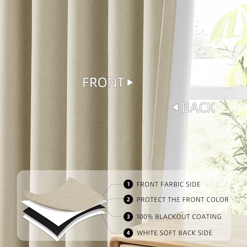 ChrisDowa Tan Blackout Curtains 45 Inches Long 2 Panels for Bedroom - color: Tan, size: 52"W x 45"L (Pack of 2)