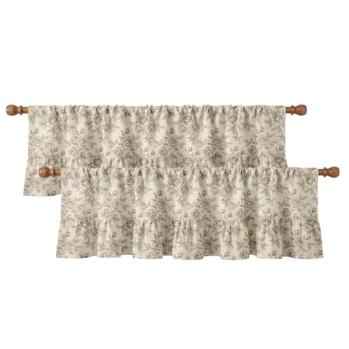 Emvency Valances for Windows Line Ruffle Hem 2 Pack 52x18 Inch Floral Rose - color: Rose Beige