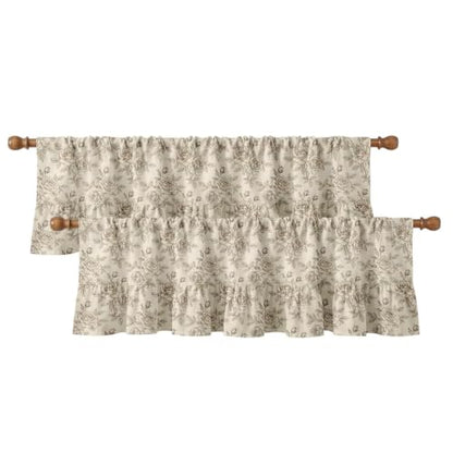 Emvency Valances for Windows Line Ruffle Hem 2 Pack 52x18 Inch Floral Rose - color: Rose Beige