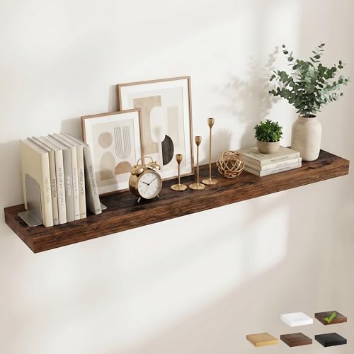 72 Inch Long Floating Shelves for Wall Set of 1, 12"D Wood Grain Shelves - color: Rustic Brown, size: 72"Wx12"Dx2"H, 1P