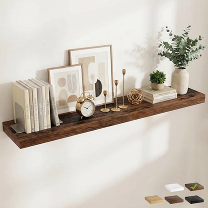 72 Inch Long Floating Shelves for Wall Set of 1, 12"D Wood Grain Shelves - color: Rustic Brown, size: 72"Wx12"Dx2"H, 1P