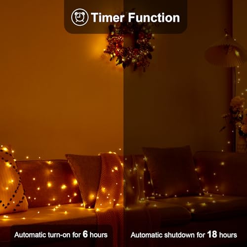Ariceleo 4 Pack 16.4ft Battery Operated String Lights with Timer, Warm White with Synchronized Twinkle Mode, Fairy Lights Battery Powered, 50 LEDs, Idea for Christmas Bedroom Party Wedding - color: Warm White, size: 4 Pack-Upgrade