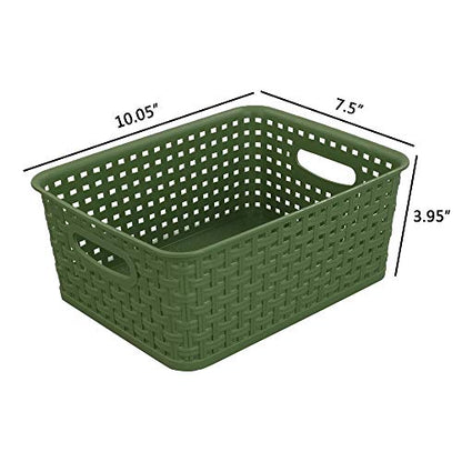 Sandmovie Plastic Weave Storage Baskets for Kitchen Bathroom, Green, 6 Packs - color: Deep Green