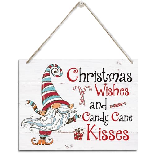 Christmas Decor, Christmas Gnome Decor, Rustic Hanging Wood Plaque Sign, Wall Decoration Art, Xmas Decoration for Home Cafe Coffee Bar Shop, Xmas Wishes and Candy Cane Kisses Sign - color: Style 08