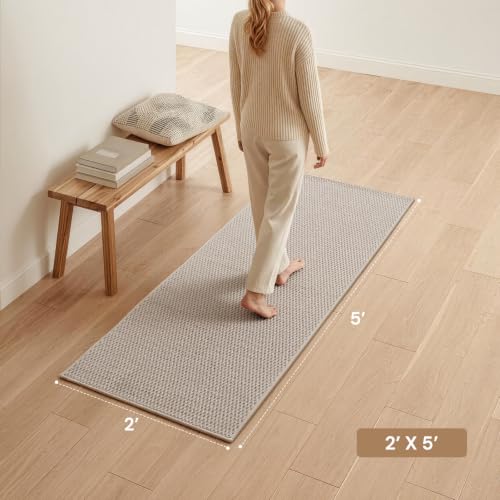 Sunfly 2x5 Runner Rug with Non Slip Rubber Backing Beige - color: Beige, size: 2' x 5' (Rectangular)