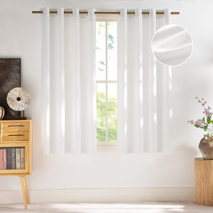 NICETOWN White Privacy Sheer Short Curtains 52 X 63 Inches Long 2 Panels - color: White, size: 52"W x 63"L (Pack of 2)