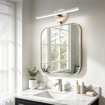 MantoLite Bathroom Vanity Light bar, Modern Brass LED Wall Sconce Over Mirror, Dimmable 3000K/4000K/6000K,Hardwired Bathroom Wall Light,24 Inch Bar Long Strip Sconce - color: Nickel, size: 16 inches