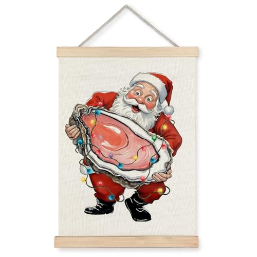Exqcom Funny Santa Oyster Wall Decor, Coastal Beach Christmas Wall Art Poster, Humorous Xmas Dirty Santa Claus Posters for Home Bedroom Living Room, 12x16 Inches - color: Christmas-Wall Decor-D