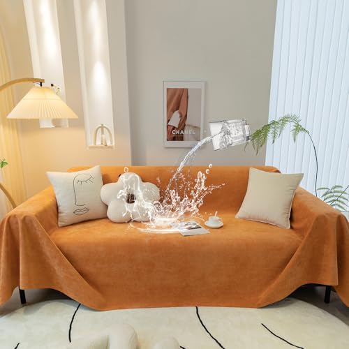 STACYPIK Waterproof Sofa Cover, Anti Scratch Couch Cover for Sectional - color: A-waterproof-orange, size: X-Large Size(71" X134")