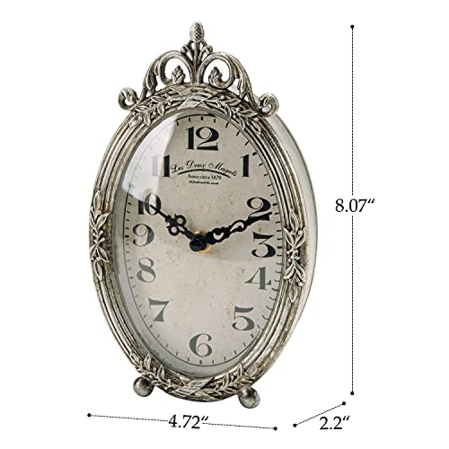 NIKKY HOME Small Vintage Table Clock, Silent Elegant Silver Desk Clock