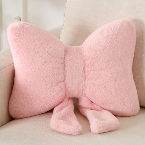 XIAIJIA Bow Pillow, Throw Pillows for Bed, Cute Pink Bow Pillows 16×13 in - color: Pink, size: 16"X 13"