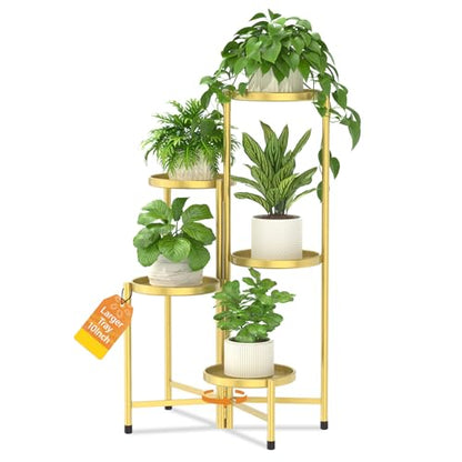 LASZOLA Plant Stand Indoor with 10 Inch Large Metal Tray, 5 Tier Gold - color: Standard Gold, size: 5 Tier
