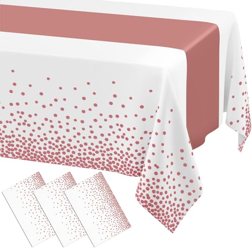 Smiry Disposable Rectangle Plastic 54 x 108 Inch Table Cloth 3 Pack - color: White and Rose Gold