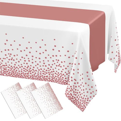 Smiry Disposable Rectangle Plastic 54 x 108 Inch Table Cloth 3 Pack - color: White and Rose Gold