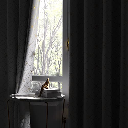Beauoop White Gold 100% Blackout Curtains for Bedroom 50x63 2 Panels - color: White/Gold, size: 50"W x 63"L (Pack of 2)