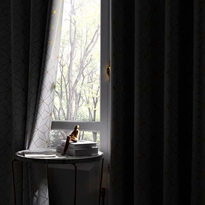 Beauoop White Gold 100% Blackout Curtains for Bedroom 50x84 2 Panels - color: White/Gold, size: 50"W x 84"L (Pack of 2)