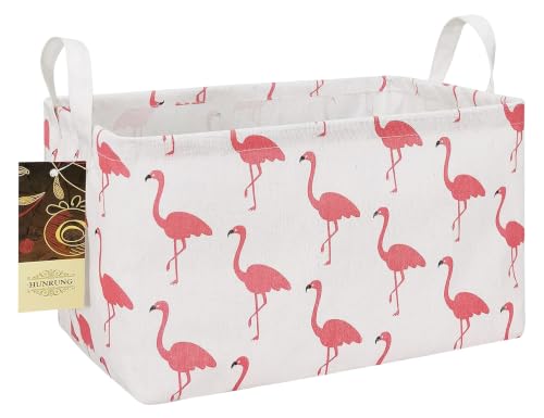 Rectangle Foldable Storage Basket Handles For Home, Flamingo - color: Rectangle Flamingo