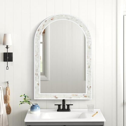 Tanmicoshomy White Arched Bathroom Mirror 20x30 Inch. Mosaic Wall Decor - size: 30"L x 20"W