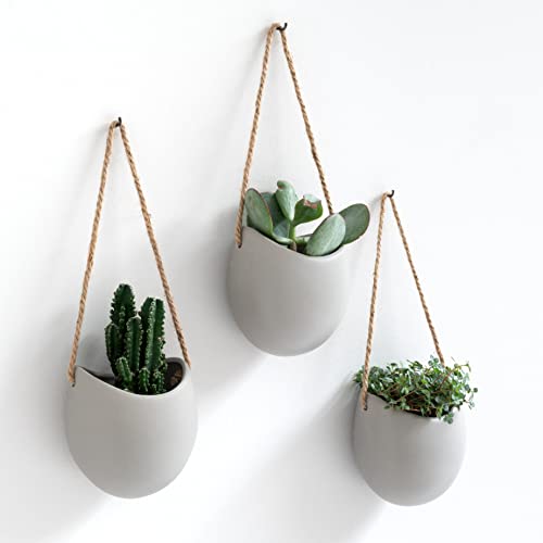Kazai. Wall Planters -Ellie- | Hanging Ceramic Plant Pots 3 Pieces | Wall Decoration for Indoors, Balcony and Garden | Light Gray (Matte) - color: Light Grey (Matte), size: Set of 3 - Standard