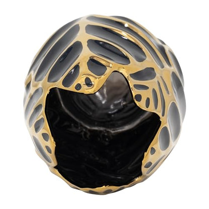Contemporary Ceramic Flower Pot Vase for Bathroom, 8", Black & Gold