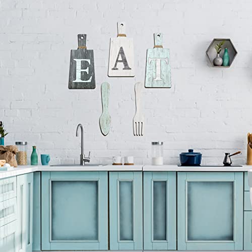 Jetec Cutting Board Eat Sign Set Wall Decor, Gray, White, Blue - color: Gray, White, Blue
