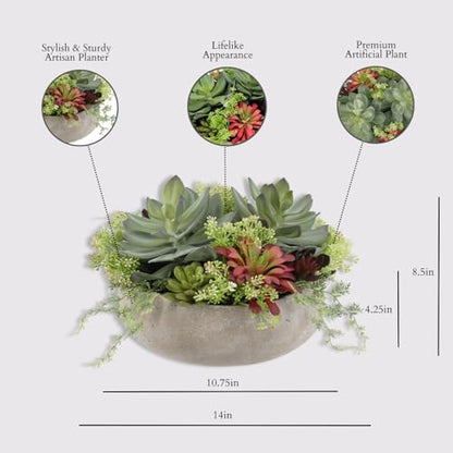 CG Hunter, Round Faux Succulent Arrangement, 14 in, Natural, Home Decor - size: 14" Round Natural