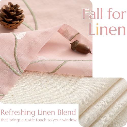 jinchan Linen Kitchen Valance Sheer Leaf Embroidered 18 Inch 1 Panel Pink - color: Leaf | Pink