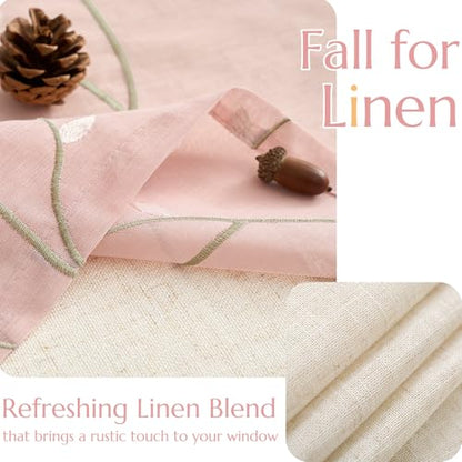 jinchan Linen Kitchen Valance Sheer Leaf Embroidered 18 Inch 1 Panel Pink - color: Leaf | Pink