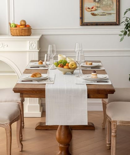 Linen Textured Table Runner, White Table Runners 72 Inches Long - color: White, size: 13×72 Inch