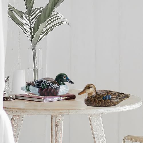 Hand-Painted Mallard Duck Sculpture Set, Realistic Artwork