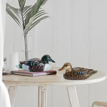 Hand-Painted Mallard Duck Sculpture Set, Realistic Artwork