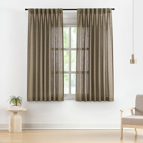 Vision Home Brown Linen Pinch Pleated Semi Sheer Curtains 40Wx72Lx2 - color: Café Brown/Pinch, size: 40"W x 72"L (Pack of 2)