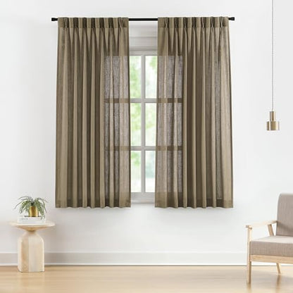 Vision Home Brown Linen Pinch Pleated Semi Sheer Curtains 40Wx72Lx2 - color: Café Brown/Pinch, size: 40"W x 72"L (Pack of 2)