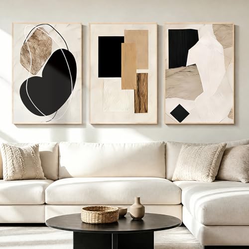 LAATOZ Neutral Abstract Wall Art Framed Canvas Painting, Minimalist Modern Artwork for Living Room Bedroom Bathroom Office Hallway Stairs 16x24 Inch 3 Panels - color: Abstract, size: 16" W x 24" H