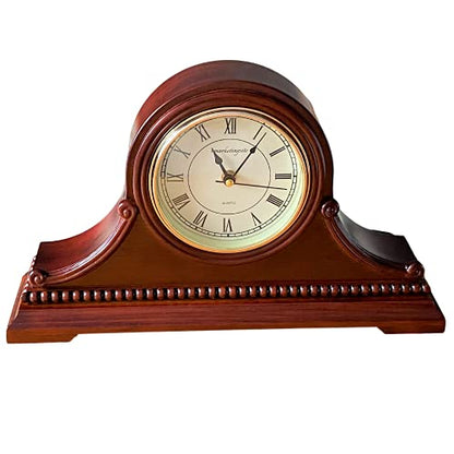 Mantel Clocks, Battery Operated, Silent Wood Table Clock with Westminster Chimes On The Hour, Solid Wooden Shelf Decorative Chiming Mantle Clock, 9" x 16" x 3" (Maroon Roman Numerals) - color: Maroon Roman Numerals