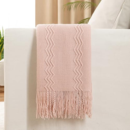 MIULEE Light Pink Knitted Boho Throw Blanket for Couch 50"x60" - color: Pink, size: 50" x 60"