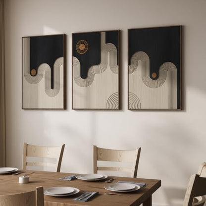 Framed 3D Wood Abstract Geometric Textured Wall Decor Living Room, 24x36 In - color: Black Beige
