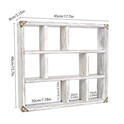 17.7x15.7-Inch Shadow Box Shelf 9-Slot Rustic Floating Shelves Larger Wall Mounted Shelf Lightweight Solid Wood Display Shelf Freestanding Farmhouse(9C-Rustic White) - color: 9c-rustic White, size: 1 PCS