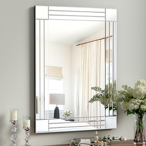 40" x 28" Decorative Wall Mirror, Large Silver Rectangle Bathroom Mirror - color: Silver5, size: 40"L x 28"W