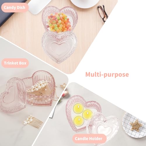 2PCS Glass Jewelry Box by DSIOHFEI, Heart-Shape with Lid for Women Girls