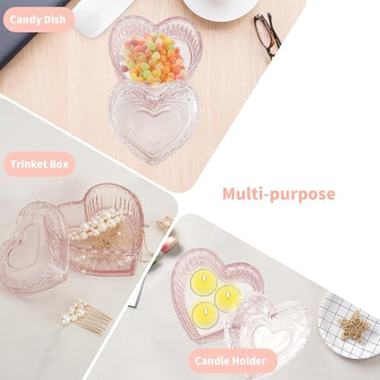 2PCS Glass Jewelry Box by DSIOHFEI, Heart-Shape with Lid for Women Girls